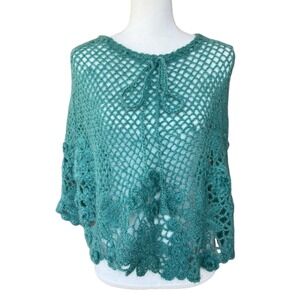 Studio M Gatsby Girls Jade Green Mohair Crochet Poncho Capelet OS NWT